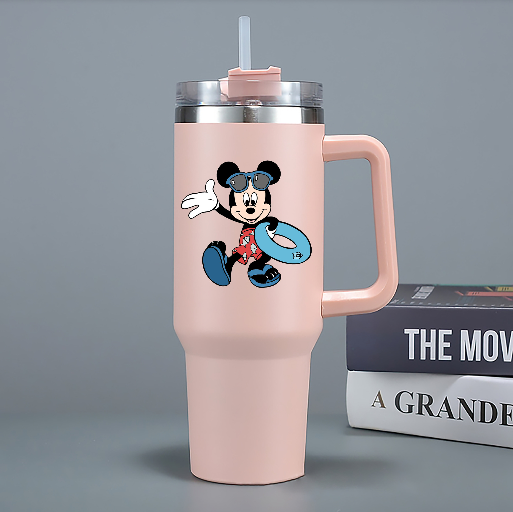 （画像用） ミッキーマウス Mickey Mouse 1200mL車用タンブラー - クリスタルステッカー（プラスチックストロー付き）